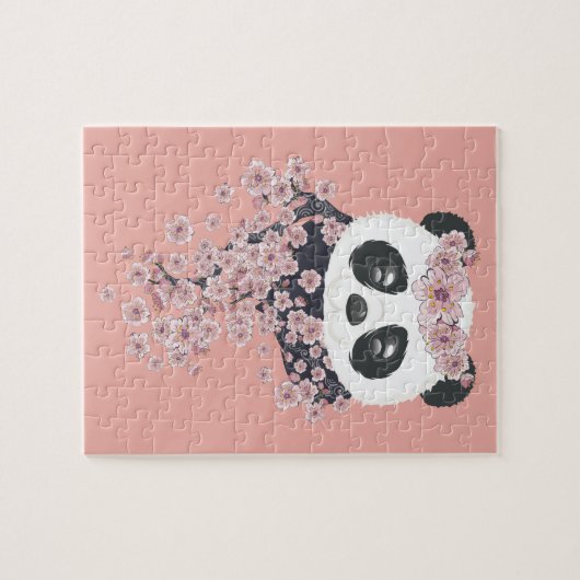 Cartoon panda portrait with Sakura flowers Puzzle (Horizontal)