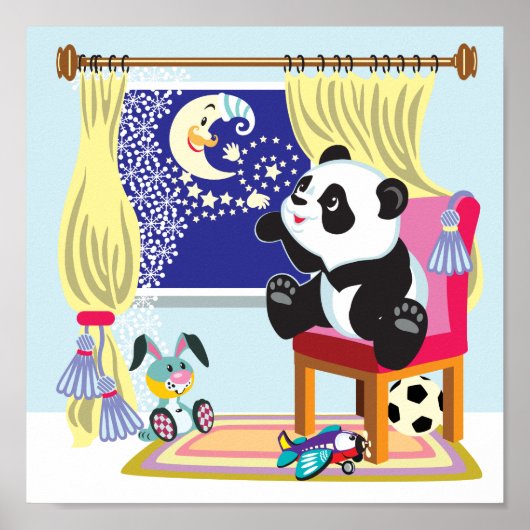 Cartoon Panda und Mond Poster (Vorne)