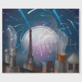 Cartoon Paris Skyline mit Fireworks Geschenkpapier (Flach)