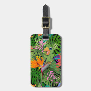 Cartoon Parrot, Palm Blätter - Personalisiert Gepäckanhänger