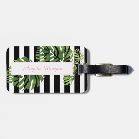 Cartoon Parrot, Palm Blätter - Personalisiert Gepäckanhänger (Rückseite horizontal)