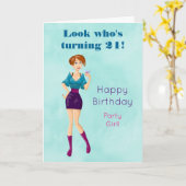 Cartoon Party Girl Holding Drink Happy Geburtstag Karte (Gelbe Blume)