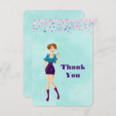 Cartoon Party Girl with Pink Confetti Vielen Dank Dankeskarte (Vorne/Hinten)