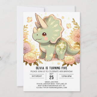 Cartoon Pastel Dinosaur Digitaler Geburtstag Einladung