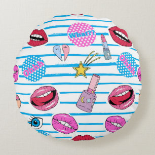 Cartoon Patch Abzeichen: Pop Art. Rundes Kissen
