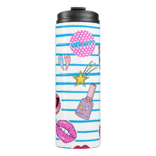 Cartoon Patch Abzeichen: Pop Art. Thermosbecher