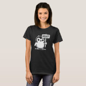 Cartoon Penguin Holding "RESIST" Zeichen - B & W T-Shirt (Vorne ganz)