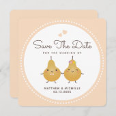 Cartoon Perfect Pear Simple Wedding Save the Date (Vorne/Hinten)