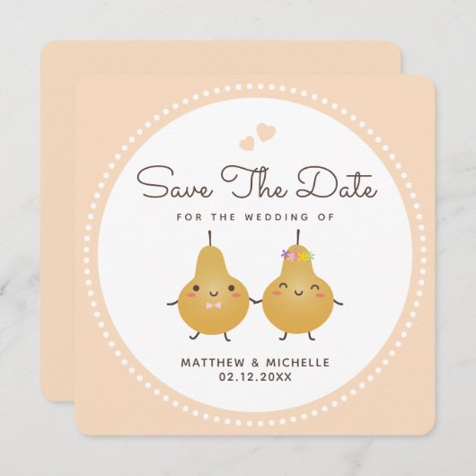 Cartoon Perfect Pear Simple Wedding Save the Date (Vorne/Hinten)