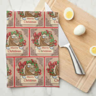 Cartoon Pferd mit Kraut Frohe Weihnachtszeichen Geschirrtuch