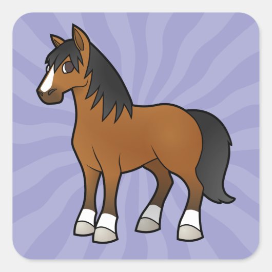 Cartoon-Pferd Quadratischer Aufkleber (Vorderseite)
