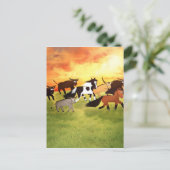 Cartoon Pferde mit Bull Postkarte (Stehend Vorderseite)