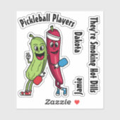 Cartoon Pickle und Pepper Hot Dill Pickleball Team Aufkleber (Blatt)