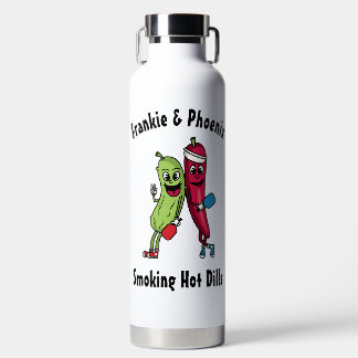 Cartoon Pickle und Pepper Pickleball Team Hot Dill Trinkflasche