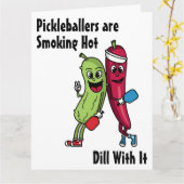 Cartoon Pickle und Pepper Rauch Hot Pickleball Karte (Gelbe Blume)
