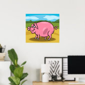 Cartoon Pig auf einem Bauernposter Poster (Heimbüro)