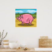 Cartoon Pig auf einem Bauernposter Poster (Küche)