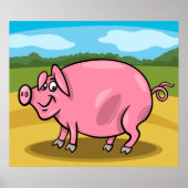 Cartoon Pig auf einem Bauernposter Poster (Vorne)