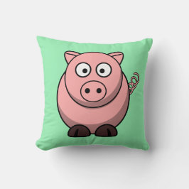 Cartoon Pig on Minze Green Kissen