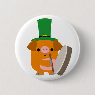 Cartoon Pig spielt Bodhran :) Button-Abzeichen Button