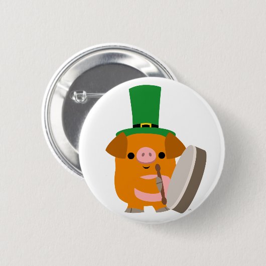 Cartoon Pig spielt Bodhran :) Button-Abzeichen Button (Vorne & Hinten)