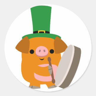 Cartoon Pig spielt Bodhran :) St Patty Aufkleber