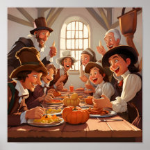 Cartoon Pilgrims um den Erntedank