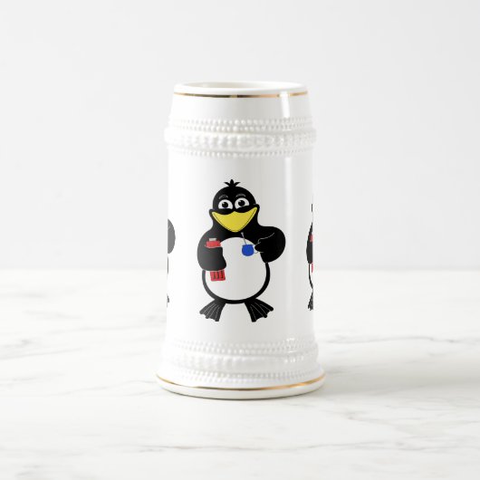 Cartoon Pinguin Bierglas (Mittel)