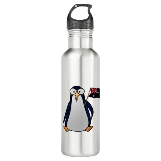 Cartoon Pinguin mit australischer Flagge Edelstahlflasche (Vorderseite)