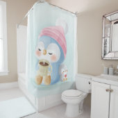 Cartoon Pinguin | Niedlicher Pinguin mit Schnee Duschvorhang (Beispiel)