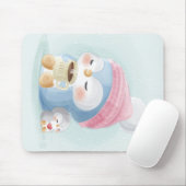 Cartoon Pinguin | Niedlicher Pinguin mit Schnee Mousepad (Mit Mouse)