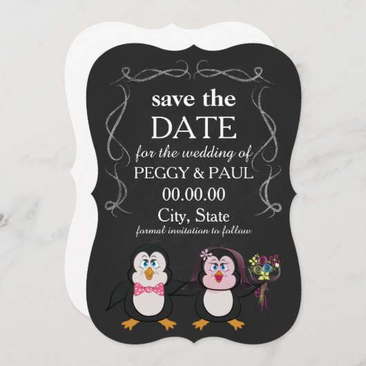 Cartoon Pinguin Save the Date (Vorne/Hinten)