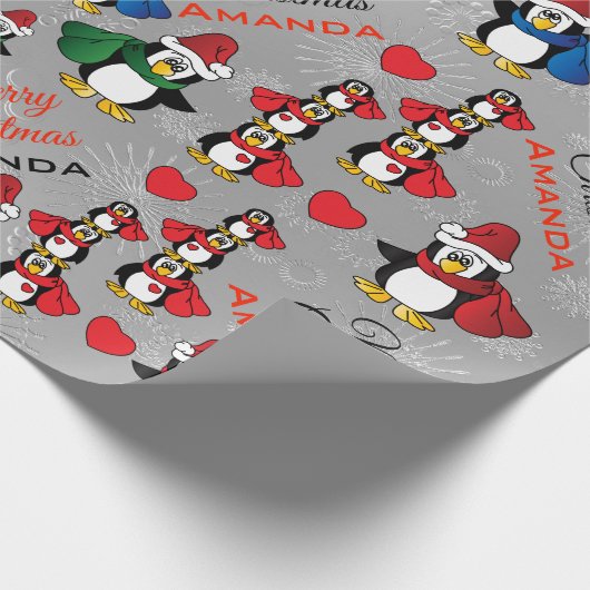 Cartoon Pinguin Stack - Personalisieren Geschenkpapier (Ecke)