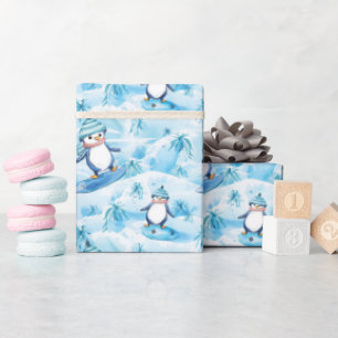 Cartoon Pinguin Surfing Geschenkpapier