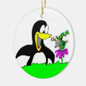 Cartoon Pinguin und Leprechaun Keramik Ornament (Links)