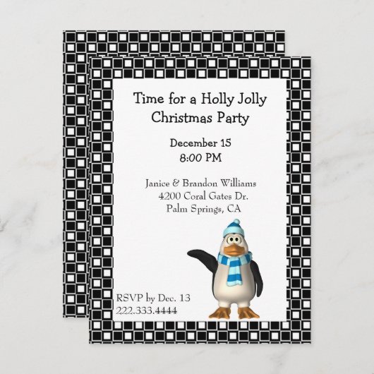 Cartoon Pinguin Weihnachten Einladung (Vorne/Hinten)