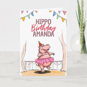 Cartoon Pink Dancing Hippo Geburtstag Karte