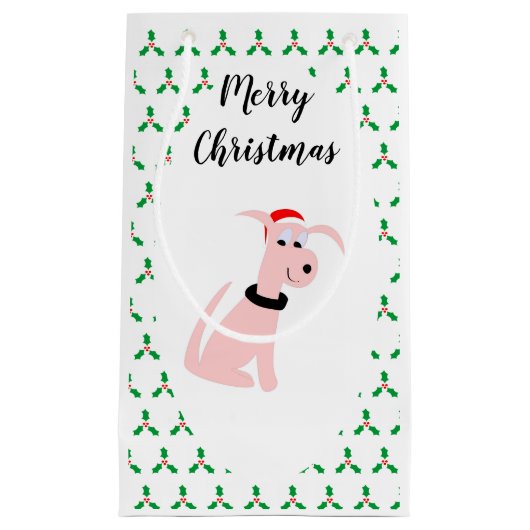 Cartoon Pink Hund Cheeky Hund Weihnachten Kleine Geschenktüte (Vorderseite)