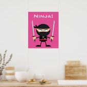 Cartoon Pink Ninja Krieger mit zwei Katana Poster (Küche)