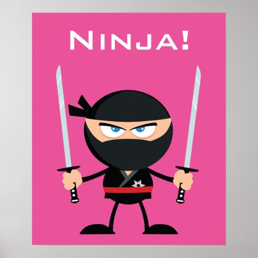 Cartoon Pink Ninja Krieger mit zwei Katana Poster (Vorne)