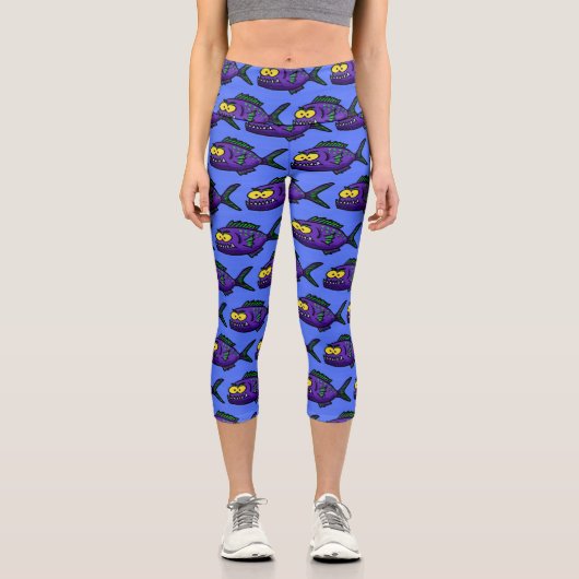 Cartoon Piranha Capri Leggings (Vorderseite)