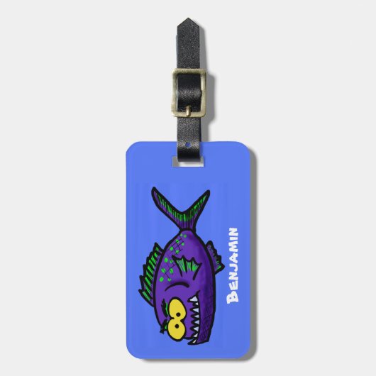 Cartoon Piranha Gepäckanhänger (Vorderseite vertikal)