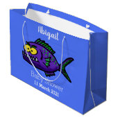 Cartoon Piranha Große Geschenktüte (Rückseite Schrägansicht)