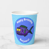 Cartoon Piranha Pappbecher (Rückseite)