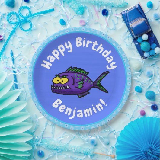 Cartoon Piranha Pappteller (Party)