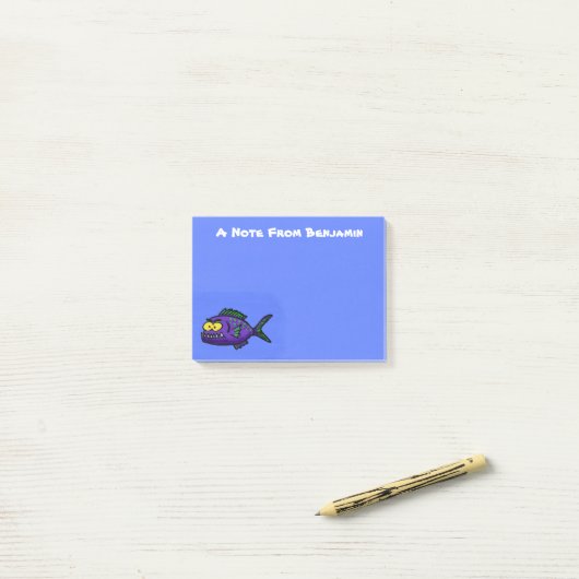 Cartoon Piranha Post-it Klebezettel (Auf Schreibtisch)