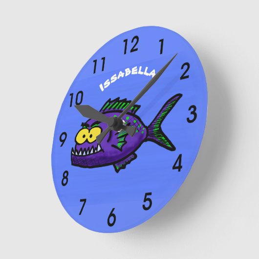 Cartoon Piranha Runde Wanduhr (Winkel)