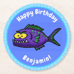 Cartoon Piranha Runder Pappuntersetzer