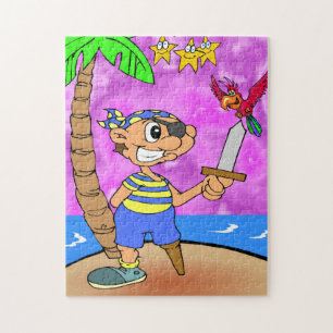 Cartoon Pirate mit Papagei und Stars Jigsaw Puzzle