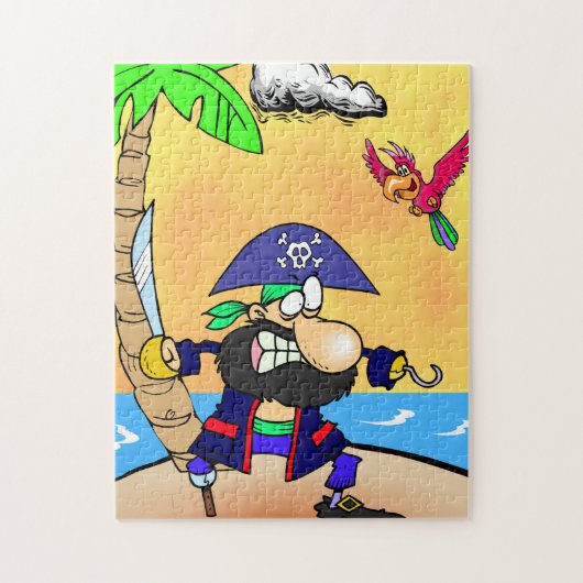 Cartoon Pirate mit rosa Papagei-Puzzle Puzzle (Vertikal)